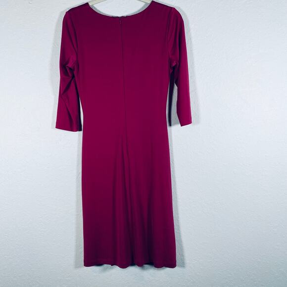 David Meister Women V-Neck Stretch Ruched Cocktail Dress 3/4 sleeve Pink Sz 4 SM - Picture 12 of 14